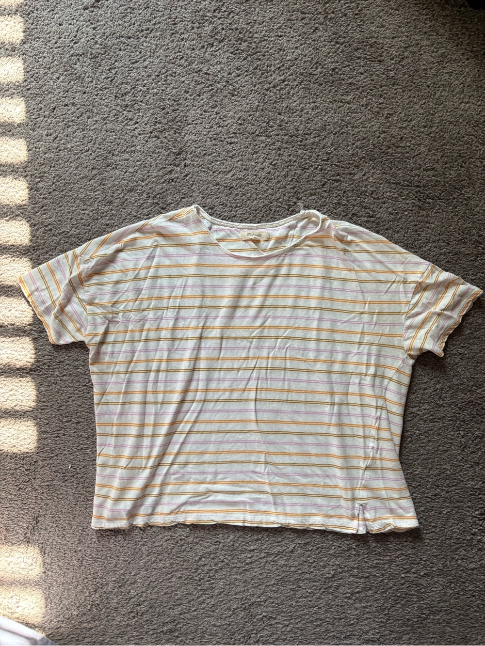 Madewell White Stripe Crewneck Tee Size Small